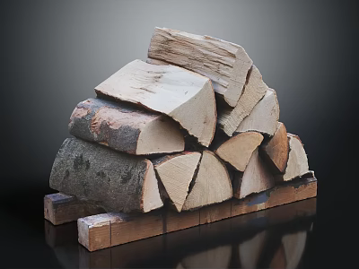 Neatly Stacked Split Wood Logs Showing Natural Texture On Wooden Base 3d model