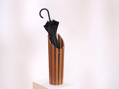 Stylish Modern Wooden Umbrella Stand Holding Black Umbrella For Home Use 3d model