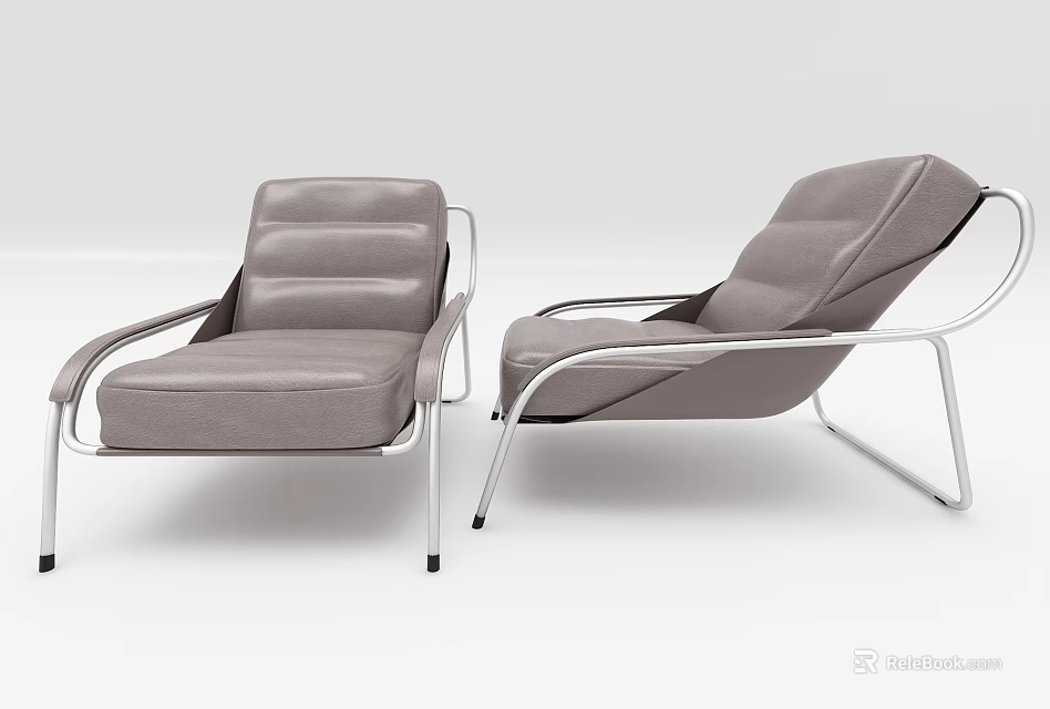 Modern Gray Leather Single Seater Sofa With Silver Metal Frame And Sleek Design 3d model 
