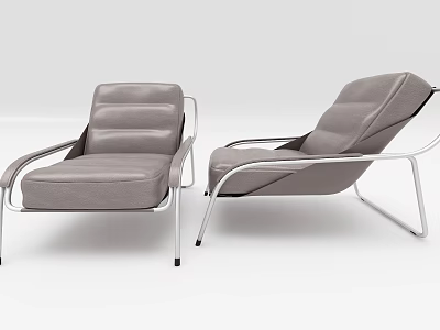 Modern Gray Leather Single Seater Sofa With Silver Metal Frame And Sleek Design 3d model