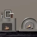 Two White Fireplaces With Burning Flame Decorative Items Firewood And Metal Guardrail