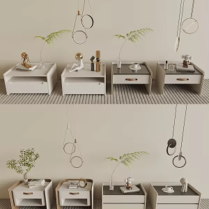Modern Cream Style Bedside Cabinet Square Bedside Cabinet Bedside Chandelier Jewelry Ornaments Combination 3d model