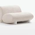 Modern Minimalist Single Sofa With Beige Bouclé Fabric And Rounded Shape On White Metal Legs
