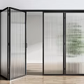 Modern Interior Open Folding Doors With Black Frame And Ribbed Glass 3d model
