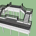 Elevated Road Infrastructure With Staircases Black Railings And Paved Platform 3d model