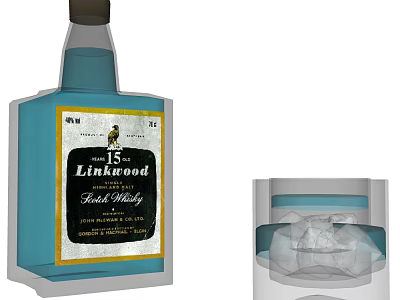 Stylish Decorative Ornament Set Featuring Whisky Bottle and Glass with Ice Cubes 3d model