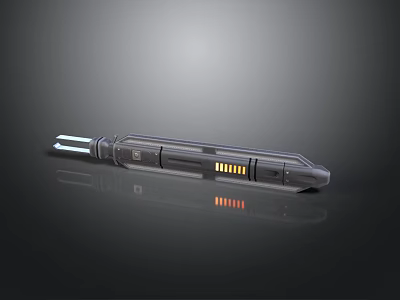 Futuristic Sci Fi Tech Device With Glowing Blade Dark Gray Body And Yellow Indicators 3d model