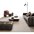 Cozy Black Leather Sofa And Marble Coffee Table With Accent Chair Ottoman And Floor Lamp