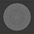 Ancient Weapon Decorative Circular Gray Disc With Intricate Symbolic Patterns 3d model