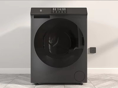 Black Front Loading Washing Machine With Modern Design And Digital Control Panel 3d model