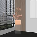 Copper Flowing Sculpture in Modern White Indoor Space with Window Blinds and Wooden Wall Panel