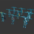 Colorful Robot Action Figures With Various Poses And Different Colors Standing