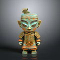Ancient Style Warrior Sculpture With Turquoise Orange Color Detailed Armor And Headdress
