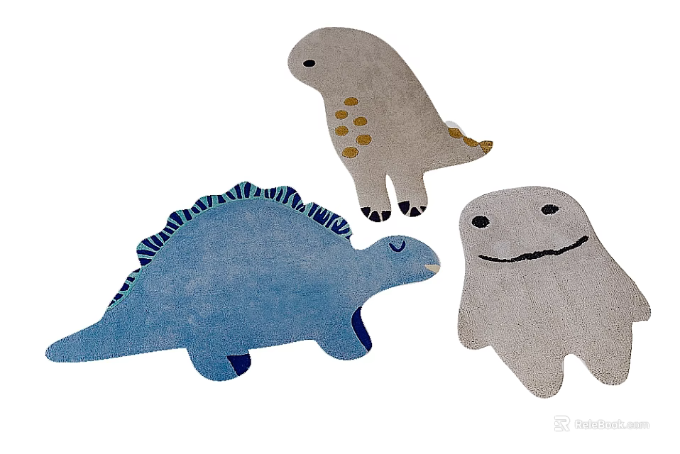 Fun Character Shaped Kids Rugs with Blue Dinosaur Grey Dino and Smiling Figure for Children 3d model 