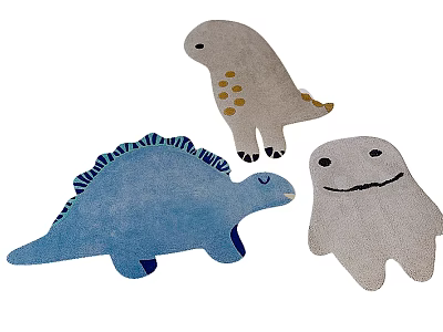 Fun Character Shaped Kids Rugs with Blue Dinosaur Grey Dino and Smiling Figure for Children 3d model