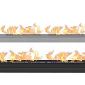 Modern Long Fireplaces Featuring Burning Flames and Black Silver Bases Design 3d model