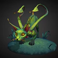 Fantasy Green Game and Movie Character With Glowing Eyes Long Ears on Grass Platform