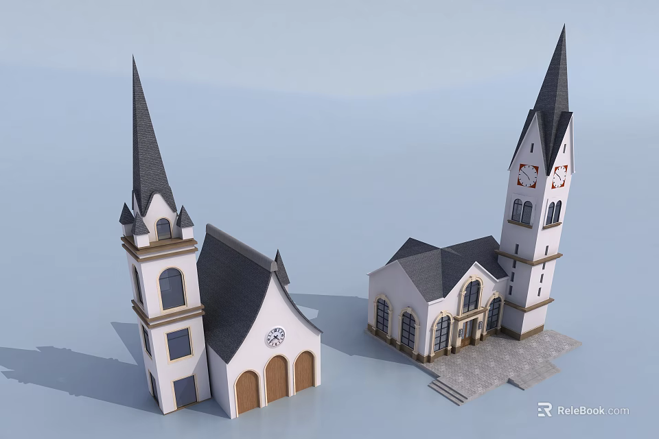 Religious Faith Represented Through Church Buildings With Spires And Classic Design 3d model 