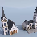 Religious Faith Represented Through Church Buildings With Spires And Classic Design