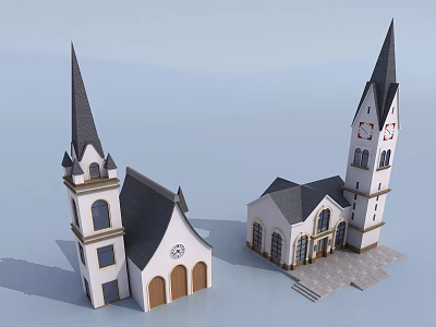 Religious Faith Represented Through Church Buildings With Spires And Classic Design 3d model