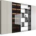 Modern Wine Cabinet With Glass Doors LED Lighting And Wooden Display Shelves
