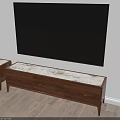 Walnut TV Stand With White Marble Top And Storage Drawers In Modern Home