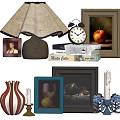 Elegant Decorative Ornament Set With Table Lamp Frames Clock Vase Candle And Paintings