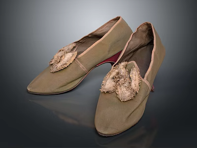 Artistic Sculpture Carving Details On Beige Fabric Shoes With Decorative Design 3d model