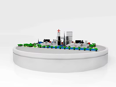 Model Sand Table Design With Cross Topped Building Green Plants And Circular Base 3d model