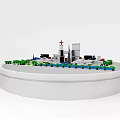 Model Sand Table Design With Cross Topped Building Green Plants And Circular Base