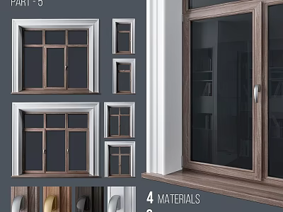 Various Window And Door Styles Featuring Four Different Materials Design 3d model
