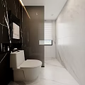 Modern Bathroom Interior With Black And White Marble Walls Toilet Mirror And Shower Fixtures