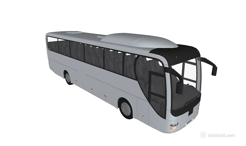 Silver Modern Coach Bus With Large Windows And Sleek Exterior Design 3d model