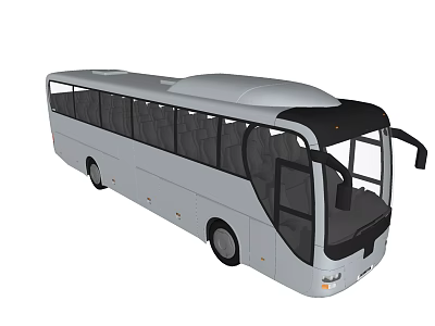 Silver Modern Coach Bus With Large Windows And Sleek Exterior Design 3d model