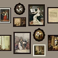 Various Framed Artworks On Wall With Different Styles And Vintage Paintings