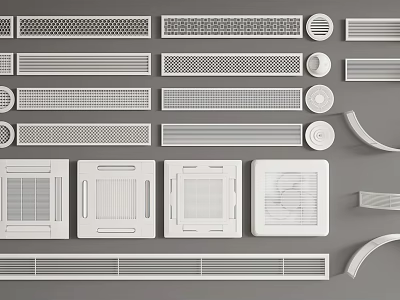 Different Types of Air Conditioner Vents with Rectangular Circular and Linear Designs 3d model