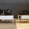 Office Workspace With Three Monitors Code Display Green Plants Headphones And Office Equipment
