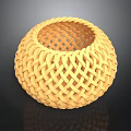 Woven Yellow Round Basket With Intricate Textured Design And Smooth Surface