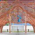 Bamboo undulating shape gallery pavilion 3d model