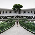Modern Museum Building Design With Curved Roof And Surrounding Greenery Plaza 3d model