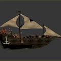 Vintage Sailing Ship With Wooden Hull Beige Sails And Deck Barrels Design