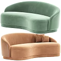 Green And Brown Velvet Sectional Sofas With Curved Design And Soft Cushions