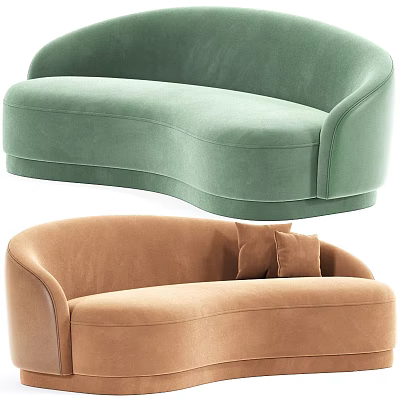 Green And Brown Velvet Sectional Sofas With Curved Design And Soft Cushions 3d model