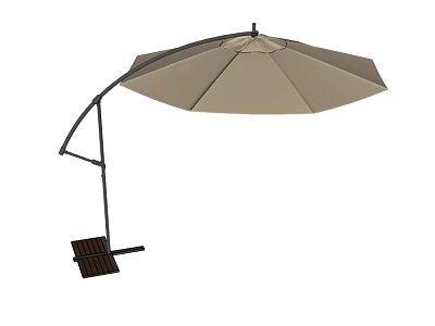 Outdoor Cantilever Umbrella In Beige Color With Black Frame And Square Base 3d model