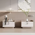 Modern Bedside Tables White Wood With Sculpture Books Lamp Vase Green Plant And Wall Art