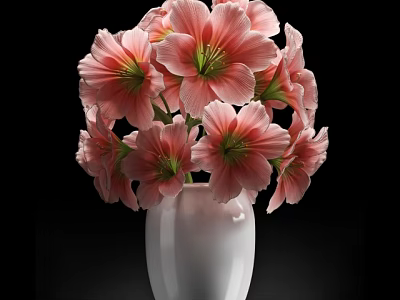 Elegant White Vase With Fresh Pink Flowers For Indoor Home Decor 3d model