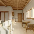 Cozy Natural Living Dining Room Interior With Wooden Ceiling Rattan Sofa And Dining Table