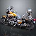 Classic Yellow and Black Cruiser Motorcycle with Chrome Saddlebags Rear Trunk and Retro Design