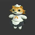 Cute Orange Cat Doll Wearing White Chef Hat And Gray Frilled Apron