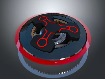 Red Black Circular Mechanical Equipment Component With Gear Mechanism Design 3d model